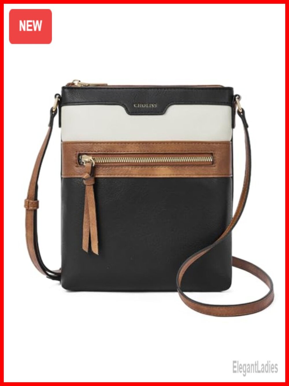 Vegan Leather Crossbody Bag for Women - Travel Purse with Zipper Pockets